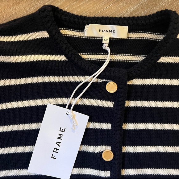 FRAME Denim Wool blend Cardigan small gold buttons striped - Picture 6 of 13